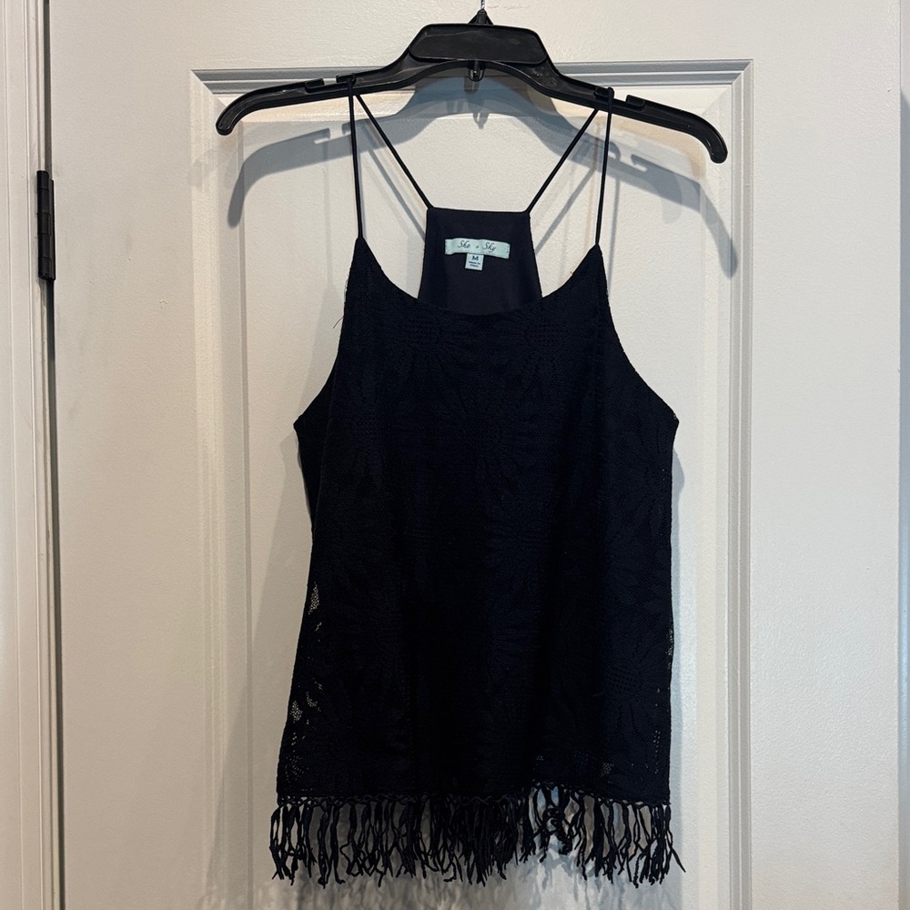 She and Sky Black Lace Tank Top